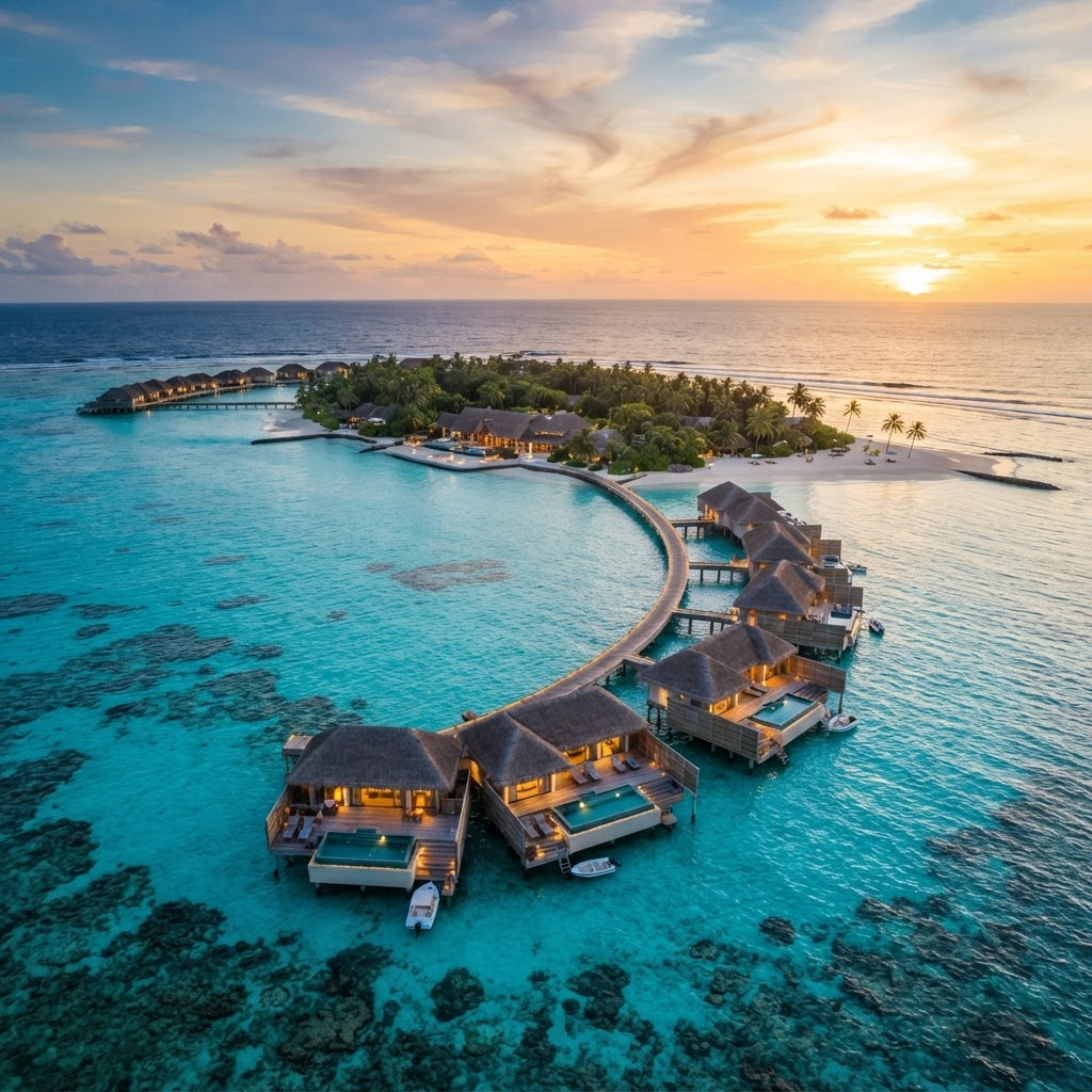 Tropical coastline at sunset